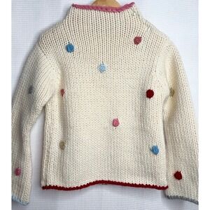 Baby Gap Kids Cream Chunky Knit Rosette Polka Dot Sweater Y2K 2008 Vintage 4 YRS